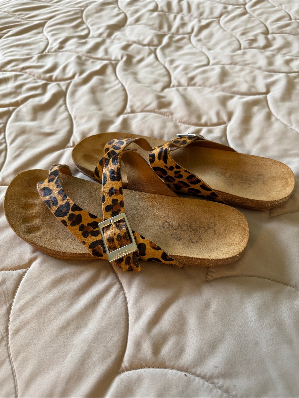 Yokono Leopard Print Buckle Sandals.  Made in Spain.